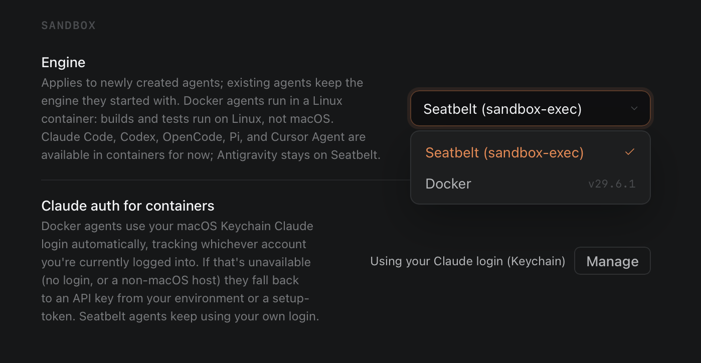 Sandbox and Docker settings